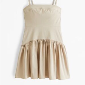 Abercrombie drop waist mini dress tan